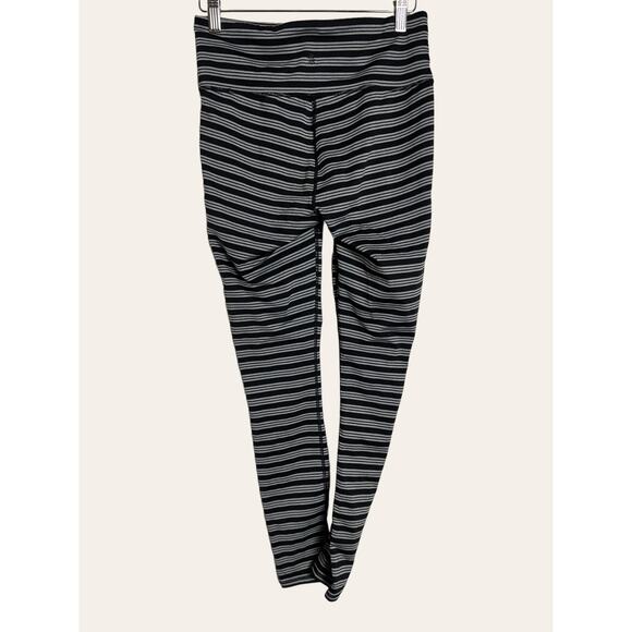 Athleta Black Silver Chaturanga Striped Workout Leggings Size M - Picture 5 of 5